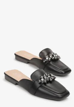 Czarne Klapki z Kryształkami i Kwadratowym Noskiem Eiremena