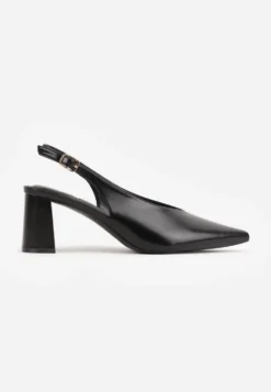 Czarne Klasyczne Czółenka Slingback na Słupku ze Szpiczastym Noskiem Dolmisa