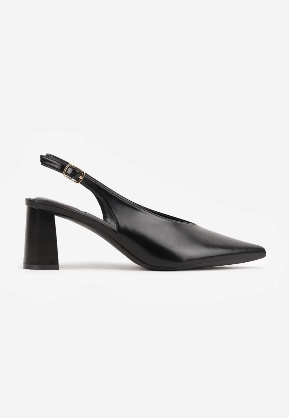 Czarne Klasyczne Czółenka Slingback na Słupku ze Szpiczastym Noskiem Dolmisa