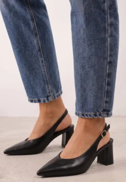 Czarne Klasyczne Czółenka Slingback na Słupku ze Szpiczastym Noskiem Dolmisa
