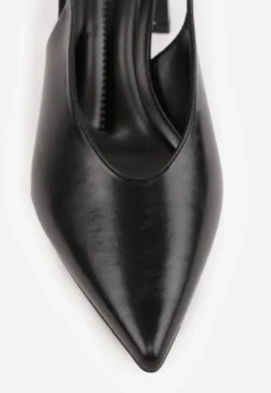 Czarne Klasyczne Czółenka Slingback na Słupku ze Szpiczastym Noskiem Dolmisa
