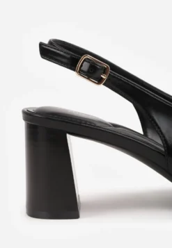 Czarne Klasyczne Czółenka Slingback na Słupku ze Szpiczastym Noskiem Dolmisa