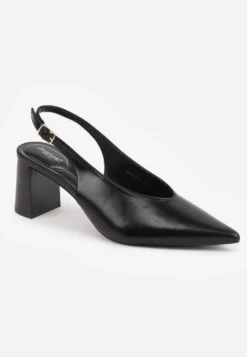 Czarne Klasyczne Czółenka Slingback na Słupku ze Szpiczastym Noskiem Dolmisa