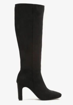 Czarne Klasyczne Kozaki z Imitacji Zamszu na Słupkowym Obcasie Miosa
