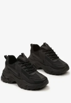Czarne Klasyczne Sneakersy Sznurowane na Niskiej Platformie Lenivia