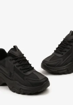 Czarne Klasyczne Sneakersy Sznurowane na Niskiej Platformie Lenivia