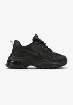 Czarne Klasyczne Sneakersy Sznurowane na Niskiej Platformie Lenivia