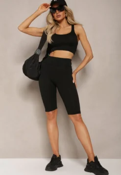 Czarne Kolarki Szorty High Waist Sportowe z Push-Up Calatrix