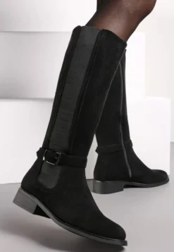 Czarne Kozaki Muszkieterki z Ozdobnym Paskiem z Klamerką Wosline