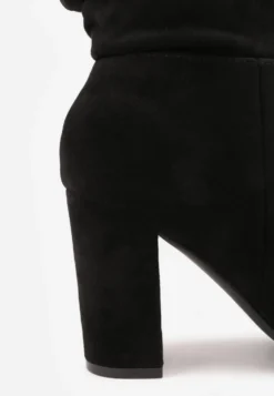 Czarne Kozaki Slouchy z Imitacji Zamszu z Wysoką Cholewką na Słupku Trinka