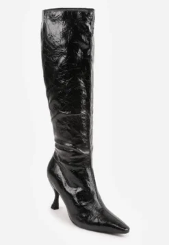 Czarne Kozaki Vices na Szpilce w Stylu Slouchy z Efektem Cracked Todvire