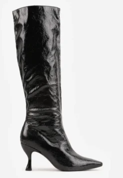 Czarne Kozaki Vices na Szpilce w Stylu Slouchy z Efektem Cracked Todvire