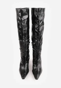 Czarne Kozaki Vices na Szpilce w Stylu Slouchy z Efektem Cracked Todvire