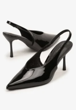 Czarne Lakierowane Sandały na Szpilce Typu Slingback Addoxie