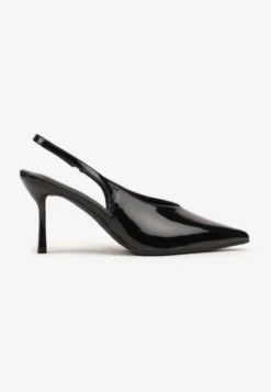 Czarne Lakierowane Sandały na Szpilce Typu Slingback Addoxie