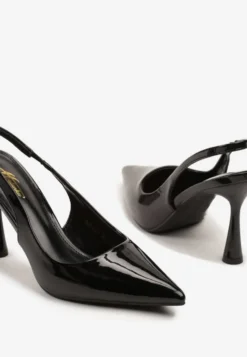 Czarne Lakierowane Sandały Szpilki Typu Slingback Ulios