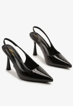 Czarne Lakierowane Sandały Szpilki Typu Slingback Ulios