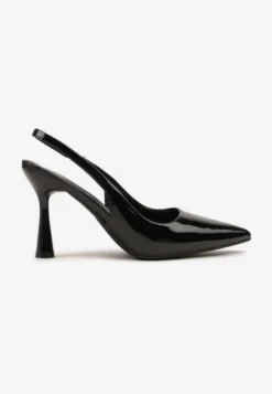 Czarne Lakierowane Sandały Szpilki Typu Slingback Ulios