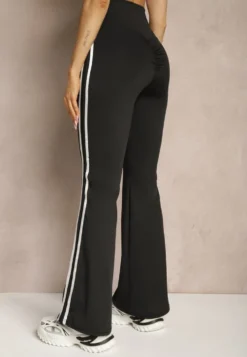 Czarne Legginsy Flare High Waist z Marszczeniem i Lampasami Kirsena