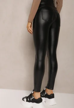 Czarne Legginsy High Waist z Imitacjami Kieszeni Salabria