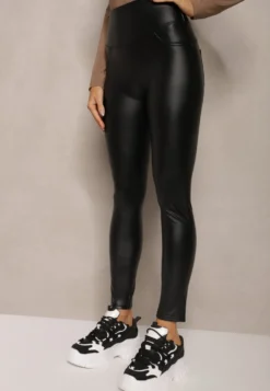 Czarne Legginsy High Waist z Imitacjami Kieszeni Salabria