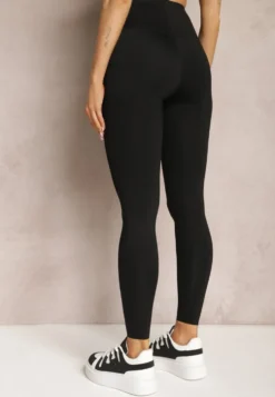 Czarne Legginsy High Waist z Szeroką Gumką w Talii Aithala