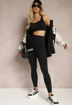 Czarne Legginsy High Waist z Szeroką Gumką w Talii Aithala