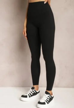 Czarne Legginsy High Waist z Szeroką Gumką w Talii Aithala