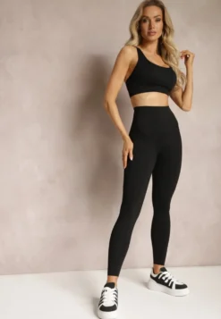 Czarne Legginsy High Waist z Szeroką Gumką w Talii Aithala