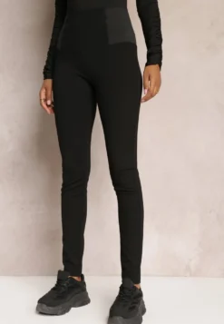 Czarne Legginsy High Waist z Szeroką Gumką w Talii Renume