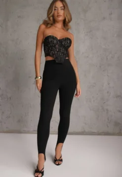 Czarne Legginsy High Waist z Zapiętkami Oliviera