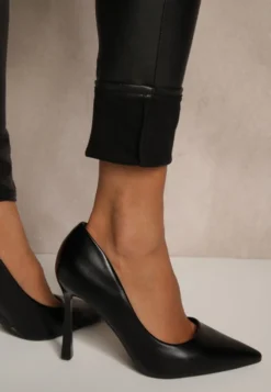 Czarne Legginsy z Imitacji Skóry High Waist z Ociepleniem Felilith