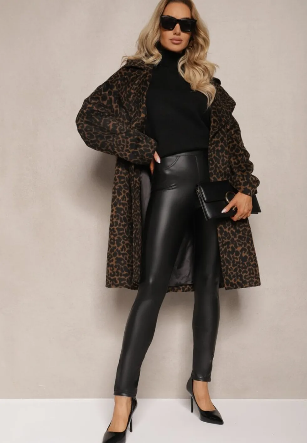 Czarne Legginsy z Imitacji Skóry High Waist Noriel
