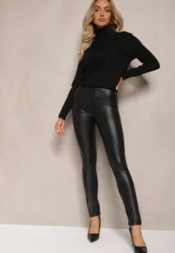 Czarne Legginsy z Imitacji Skóry High Waist Noriel