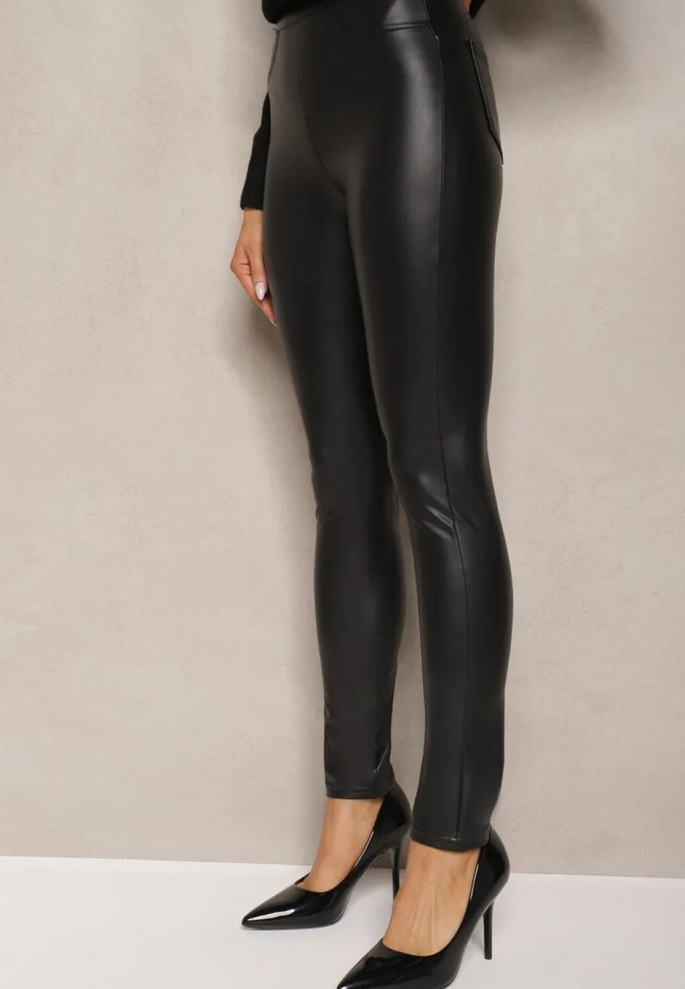 Czarne Legginsy z Imitacji Skóry High Waist Noriel