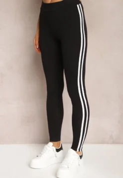 Czarne Legginsy z Lampasami po Bokach Pellira