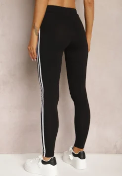 Czarne Legginsy z Lampasami po Bokach Pellira