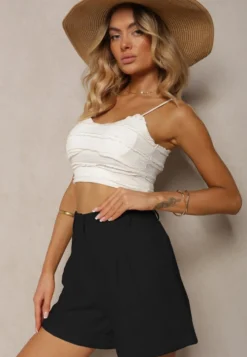 Czarne Luźne Szorty Bermudy z Bawełny High Waist Farsefia