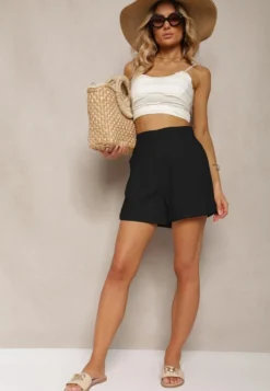 Czarne Luźne Szorty Bermudy z Bawełny High Waist Farsefia
