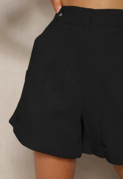 Czarne Luźne Szorty Bermudy z Bawełny High Waist Farsefia