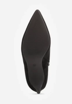 Czarne Minimalistyczne Botki na Kaczuszce ze Szpiczastym Noskiem Elizi