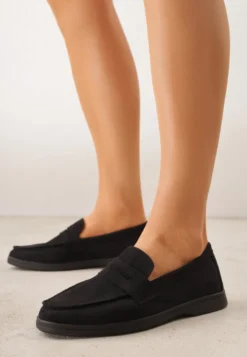Czarne Mokasyny Casual VICES z Imitacji Zamszu z Wkładką ze Skóry Naturalnej Sheiris