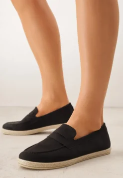 Czarne Mokasyny z Plecionką w Stylu Boho Galenatea