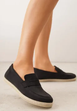 Czarne Mokasyny z Plecionką w Stylu Boho Galenatea