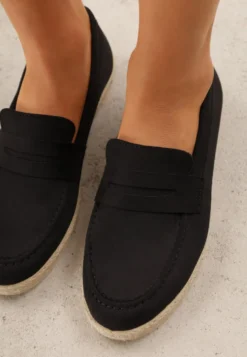 Czarne Mokasyny z Plecionką w Stylu Boho Galenatea