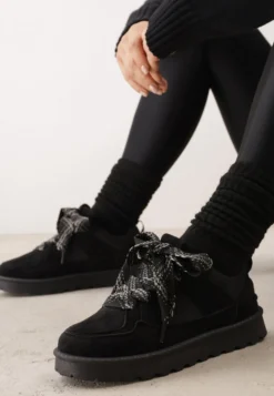 Czarne Śniegowce w Stylu Sneakersów Chunky ze Sznurowaniem i Bieżnikiem Iitha