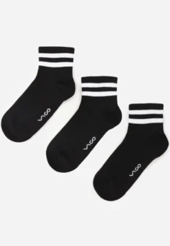 Czarne 3-Pack Skarpety Bawełniane za Kostkę ze Wzorem w Paski Nargaia