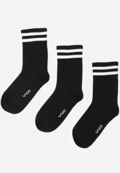Czarne 3-pack Skarpety za Kostkę z Bawełną i Ozdobnymi Paskami Jellik