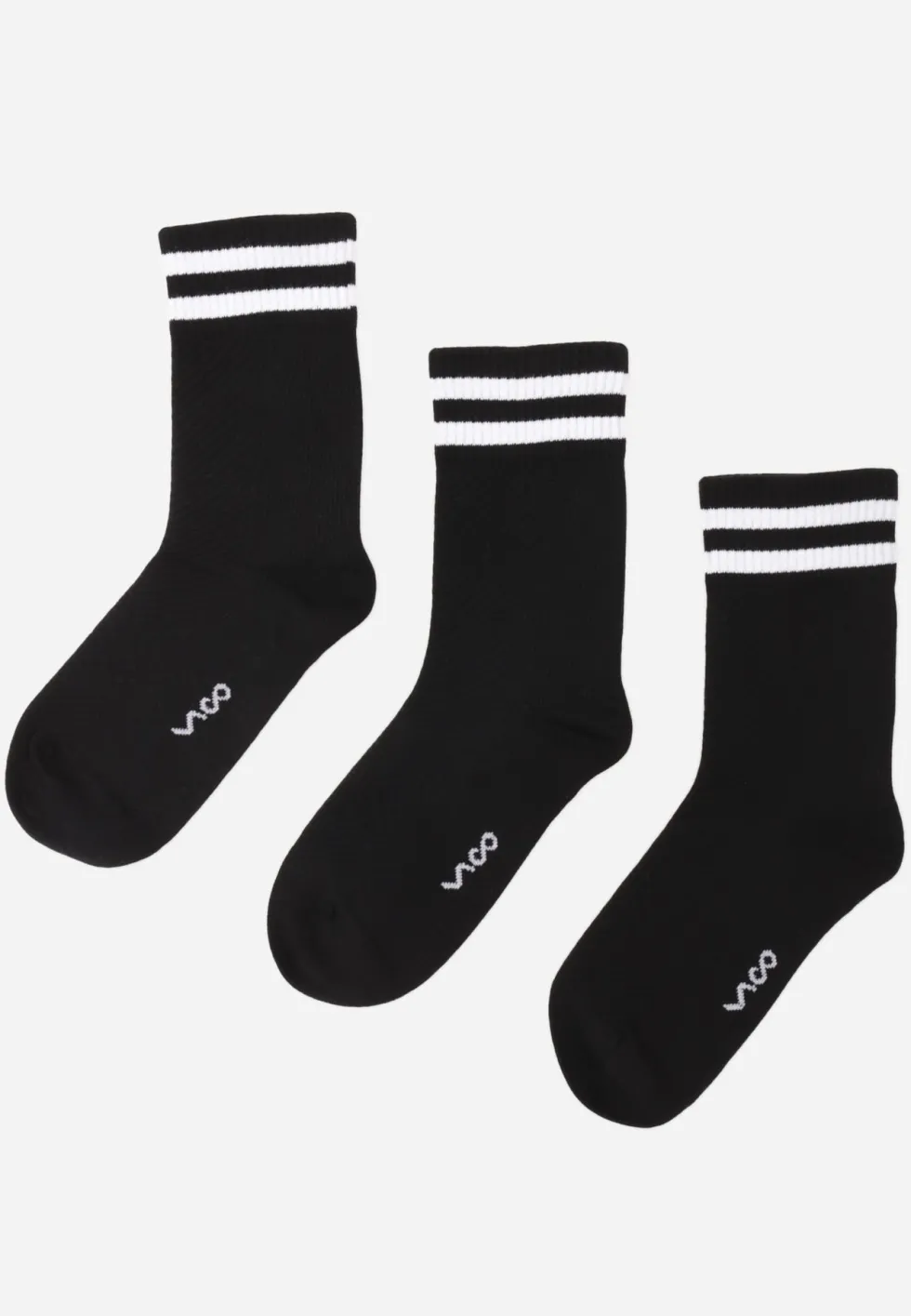 Czarne 3-pack Skarpety za Kostkę z Bawełną i Ozdobnymi Paskami Jellik