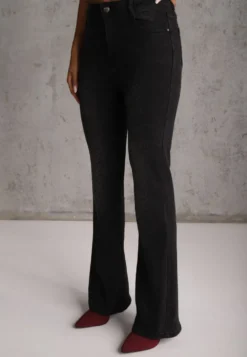Czarne Panterkowe Jeansy Flare High Waist z Dużą Zawartością Bawełny Drienne